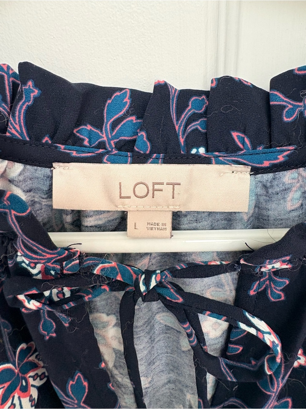 LOFT Black Floral Ruffle-Neck Blouse - Picture 5 of 5